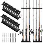 Cooltto Fishing Rod Holders Wall-Mounted 2 Pairs, Simple Deluxe Fishing Pole Holder & Rack Store up to 12 Rods or Combos for Garage & Boat (Vertical, Black)