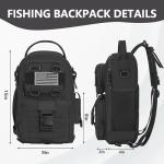 GMAK Fishing Backpack Tackle Sling Bag, Tactical Fishing Tackle Backpack with Rod & Gear Holder, Lightweight Outdoor Water-Resistant Tackle Gear Pack Shoulder Bags for Men Women, Black