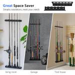 Cooltto Fishing Rod Holders Wall-Mounted 2 Pairs, Simple Deluxe Fishing Pole Holder & Rack Store up to 12 Rods or Combos for Garage & Boat (Vertical, Black)