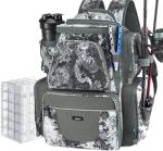 Piscifun Fishing Tackle Backpack with 4 Trays, Large Outdoor Storage Tackle Bag with Protective Rain Cover, VEIL Camouflage