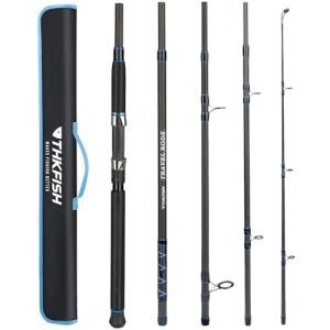THKFISH 4 Piece/5 Piece Saltwater Travel Rod, Heavy Spinning Fishing Rod Portable Travel Surf Rod Carbon Fiber Saltwater Boat Fishing Rod 6’9”/7’9”/8’9” with Case Bag for Seawater Fish