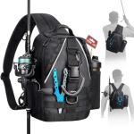 Piscifun Fishing Tackle Backpack with Rod & Gear Holder, Lightweight Outdoor Water-Resistant Fishing Shoulder Storage Bag, Black