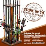 Ghosthorn Fishing Rod Holders for Garage 360 Degree Rotating Fishing Pole Rack, Floor Stand Holds up to 16 Rods Wood Fishing Gear Equipment Storage Organizer, Fishing Gifts for Men