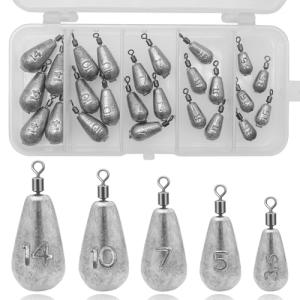 Fishing Weights Sinkers Kit, 25pcs 5 Sizes Bass Casting Drop Shot Weights Lead Fishing Weights Fishing Assortment for Saltwater Freshwater Fishing