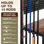 Ghosthorn Fishing Rod Holders for Garage Fishing Pole Holders Fishing Rack Hold up to 10 Rods Fishing rod Storage with Pegboard Hooks Fishing Rod Rack on wheels Fishing Pole Organizer Fishing Gear