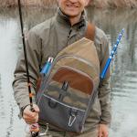 MYDAYS Fishing Sling Tackle Storage Bag, Lightweight Outdoor Sling Tackle Backpack for Fishing Gear and Equipment (Khaki)