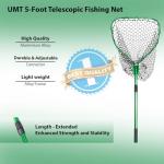 UMT Telescopic Fishing Landing Net (3.6–5 ft) — 17" x 19" Large Hoop, 21" Deep Silicone Rubber Mesh, for Freshwater & Saltwater, Green
