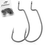 FishTrip 50pcs EWG Fishing Hooks, Bass Fishing Hooks, Offset Worm Hooks, Texas Rig Hooks, Live Bait Hooks, Size 1/0