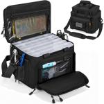 FREEAMG Fishing Tackle Bag - Holds 3400-3600 Size Tackle Boxes -Saltwater & Freshwater Fishing Bags - Padded Shoulder Strap Fishing Bags (Black) (Bag Only)
