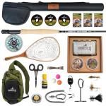 Ventures Fly Co. | Weekend Warrior Starter Package | 23 Fly Fishing Accessories Complete Combo | Includes Rod, Reel, Line, Flies, Leader, Tippet, Forceps, Nipper, Net, Sling Pack, and More!