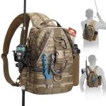 Piscifun Fishing Backpack with Rod Holder, Lightweight Sling Tackle Bag Storge Gear and Equipment, Standard Khaki Camouflage