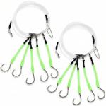 Soulchen 2 Pcs Giant Saltwater Fishing Rig Set - 5 Hooks 6/0 High Carbon Steel Shark Hooks, Glow-in-The-Dark Fluorescent Green
