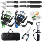 Tripquips Fishing Rod, 2PCS Telescopic Fishing Rod and Reel Combo with Fishing Pliers and Lip Gripper, Pre-Loaded Spinning Reel Combo Set, Fishing Pole with Carrier Bag Fishing Gear(Blue & Green)