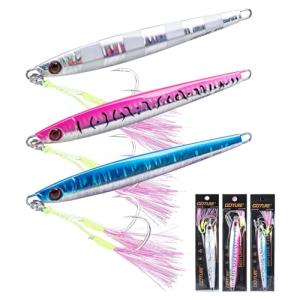 Goture Fishing Jigs,60g 80g 100g 150g Vertical Jig Saltwater Freshwater, Jig Fishing Lures with Double Assist Hooks, Speed Fast Fall Jigs Jigging Spoon Lures, Gifts for Men