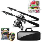Fishing Rod and Reel Combos, 2PCS 5.9FT Carbon Fiber Fishing Pole Kits with Spinning Reels, Telescopic Travel Fishing Rod Line Lures Set with Carrier Bag for Freshwater Saltwater Fishing