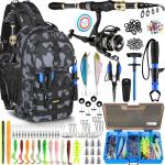PLUSINNO Fishing Backpack with Fishing Rod and Reel Combos Tackle Boxes, Waterproof Tackle Backpack for Fishing Gear with Rod Holder, Fishing Gifts for Men with Fishing Tool Kit...