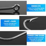 Saltwater Fishing J Hooks,35pcs O'Shaughnessy Forged Stainless Steel 34007 Extra Strong Trolling Long Shank Fishing Hooks for Sea Bass Striper Snapper Saltwater Freshwater