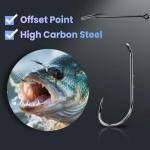 Natufish Baitholder Fishing Hooks 50Pcs Bait Holder Hooks Offset/Double Barbed/Long Shank/Down Eye for Soft Live Baits Saltwater(Size 3/0)