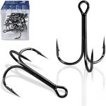 Pristis 16 Pack 1/0 3X Strong Fishing Treble Hooks, High Carbon Steel Sharp Barbed Tripple Round Bend Hook Kit Set for Lure Bait, Needle Point for Saltwater Freshwater Bass Trout Tuna Catfish Pike