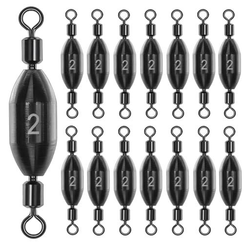 15Pcs Fishing Weights Swivel Bullet Sinkers Brass Fishing Weights Saltwater Freshwater Bass Sinker Fishing Weights with Swivel Rolling (1/4oz)