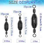 15Pcs Fishing Weights Swivel Bullet Sinkers Brass Fishing Weights Saltwater Freshwater Bass Sinker Fishing Weights with Swivel Rolling (1/4oz)