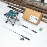 Gonex Ice Fishing Rod Reel Combo 30" Medium Light Carbon Fiber Fiberglass Portable Complete Kit Include Skimmer Spare Rod Spinning Ice Fishing Reel Ice Jig Folding Stool for Winter Fishing