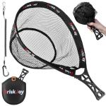 BriskJoy Fly Fishing Net – Foldable Trout Net for Tenkara, Kayak & Wading, Ultralight Hiking & Backpacking Landing Net with Rubber Coated Mesh for Catch and Release, Includes Storage Bag & Lanyard