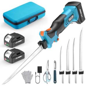 Seesii Cordless Electric Fillet Knife with 4 Blades, High Speed Rechargeble Filet Knife for Fish, Non-Slip Grip, Safety Lock, Storage Bag Complete Kit for Filleting and Meat Slicing