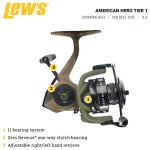 Lew's American Hero Tier 1 Spinning Reel, 10+1 Stainless Steel Ball Bearings, Size 300, 6.2:1 Gear Ratio, Right or Left-Hand Retrieve, Multicam