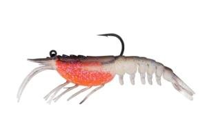 Nomad Design Live Ops Tideline Shrimp 4.25” Pre-Rigged Soft Bait Lure, 1/2 oz Weighted Shrimp with BKK Hook, Reactor-UV with Tracer Scent, Brown Flasher (2-Pack), for Snook & Redfish