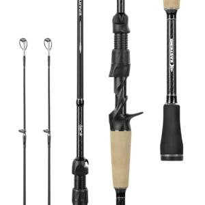 KastKing Spartacus II Plus Twin-Tip Spinning & Casting Rods, IM6 Graphite Blanks, Stainless Steel Frame with Zirconium Oxide Rings, 2-Piece Rods with Extra Tip Section, PTS, No-Slip Grip, Hook Keeper