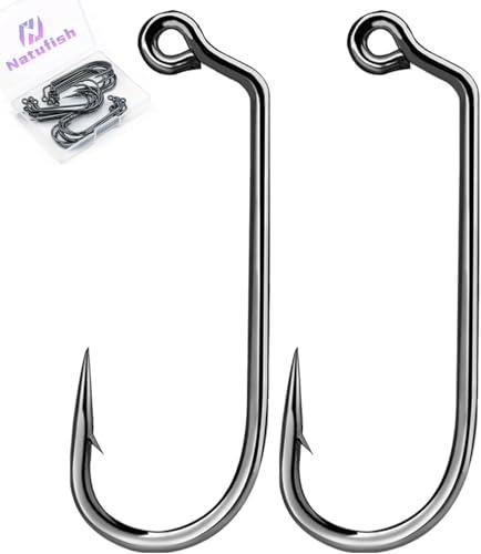 Natufish 60 Degree Jig Hooks 25Pcs Inline Jig Hook,Fishing Long Shank Hooks for Lure Making,Suitable for Freshwater and Saltwater Fishing 4/0