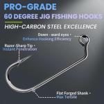 Natufish 60 Degree Jig Hooks 25Pcs Inline Jig Hook,Fishing Long Shank Hooks for Lure Making,Suitable for Freshwater and Saltwater Fishing 4/0