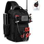 oinitiry Fishing Sling Bag, Fishing Bag With Rod Holder Fixed Stickers, MOLLE System, Soft Bait & Gear Storage, Gift for Men Black