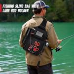 oinitiry Fishing Sling Bag, Fishing Bag With Rod Holder Fixed Stickers, MOLLE System, Soft Bait & Gear Storage, Gift for Men Black