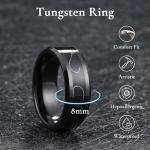 King Will 8mm Black Tungsten Rings, Men's Wedding Rings Fishing Line Inlay Beveled Edge Ring for Men Women, Comfort Fit, Durable, Size 9