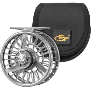 SF Premium SF005 Fly Fishing Reel Aircraft-Grade Aluminum 5/6/7 WT Dust-Proof Sealed Drag Free Reel Case Perfect for Trout & Bass with Protective Reel Bag