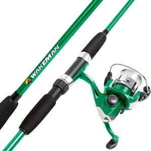 Fiberglass Fishing Rod – Portable 2-Piece Medium Action 65-Inch Pole with Size 20 Spinning Reel for Lake Fishing by Wakeman (Emerald Green)