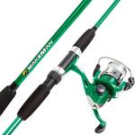 Fiberglass Fishing Rod – Portable 2-Piece Medium Action 65-Inch Pole with Size 20 Spinning Reel for Lake Fishing by Wakeman (Emerald Green)