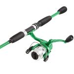 Fiberglass Fishing Rod – Portable 2-Piece Medium Action 65-Inch Pole with Size 20 Spinning Reel for Lake Fishing by Wakeman (Emerald Green)
