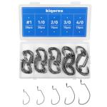 80PCS High Carbon Steel Bass Fishing Hooks, Weedless Worm Hooks, Wide Gap Hook, Gear for Catfish, Trout, Bass, Octopus, Freshwater & Saltwater Fishing Kit #1 1/0 2/0 3/0 4/0