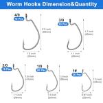 80PCS High Carbon Steel Bass Fishing Hooks, Weedless Worm Hooks, Wide Gap Hook, Gear for Catfish, Trout, Bass, Octopus, Freshwater & Saltwater Fishing Kit #1 1/0 2/0 3/0 4/0