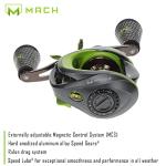 Lew's Mach 2 Baitcast Reel, 9+1 Stainless Steel Ball Bearings, 7.5:1 Gear Ratio, Right-Hand Retrieve, Black/Green