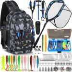 PLUSINNO Fishing Gear,Fsihing Backpack with Floating Fishing Net,Tackle Boxes,Waterproof Fishing Tackle Bag,Fishing Gifts for Men