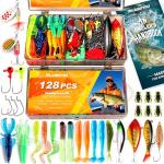 PLUSINNO Fishing Lures, 128Pcs All-in-One Fishing Tackle Box with Step-by-Step Handbook, Fishing Gear & Bait Accessories Kit for Freshwater Bass, Ideal Fishing Gifts for Men, Father & Beginners