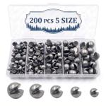 200/350 Pcs Premium Split Shot Fishing Weights Sinkers, Removable Leakproof Fly Fishing Split Shot for Freshwater & Saltwater， Bass Trout Circular Accessories - 5/6 Sizes(Round 200)