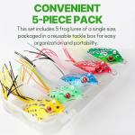 CASTSTRIKE Topwater Frog Lures for Bass Fishing, 5 Pack Soft Hollow Body Weedless Frog Bait, Realistic Swimming Action, High Hookup, Crankbait for Freshwater Fishing, Includes Tackle Box(2.1in)