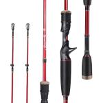 Sougayilang Fishing Rod, 30 Ton Carbon Fiber Sensitive 2Pc Baitcasting Rod & Spinning Rod for Freshwater or Saltwater, Tournament Quality Fishing Pole with 2 Tips for Bass-5.9ft-Casting-Red