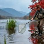 Triangular Fishing Net with Telescoping Pole Handle, Fishing Landing Net for Fishing & Camping, Handle Extend 18-36 Inches