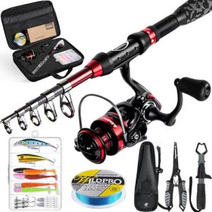 Ghosthorn Fishing Rod and Reel Combo Collapsible Fishing Pole Telescopic Fishing Rod Combo Travel Portable Fishing Set Carbon Fiber with Carrier Bag for Saltwater Freshwater